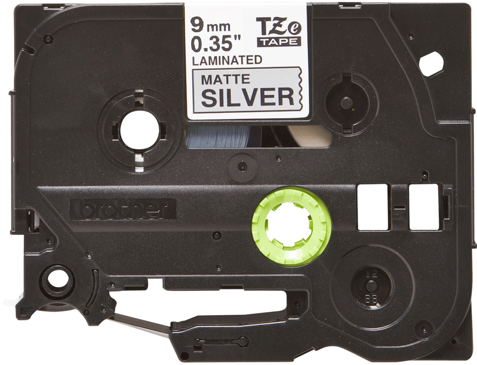 Oryginalna matowa taśma TZe-M921 firmy Brother – czarny nadruk na srebrnym matowym tle, 9 mm szerokości 2